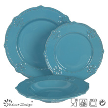 Классический горячая Распродажа Stonware синего цвета с тиснением ужин набор 18ШТ